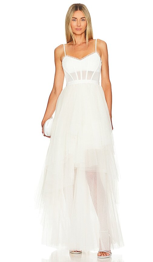 BCBGMAXAZRIA Corset Tulle Gown in Ivory