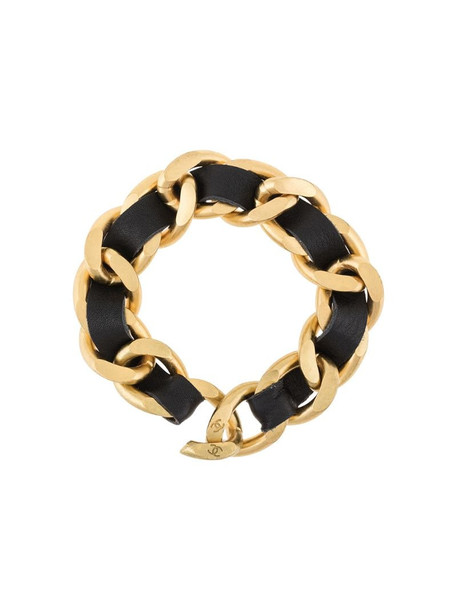 Chanel Pre-Owned 1995 chain and leather bracelet in gold