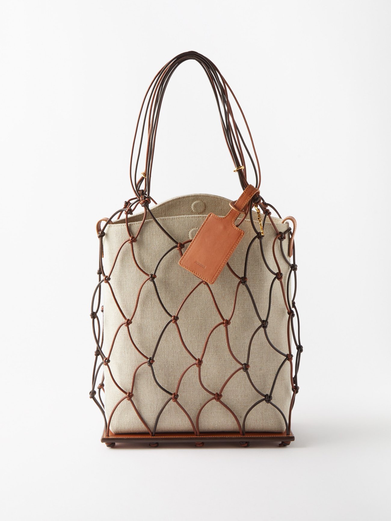 Jacquemus - Fishnet Leather-trim Canvas Tote Bag - Womens - Brown