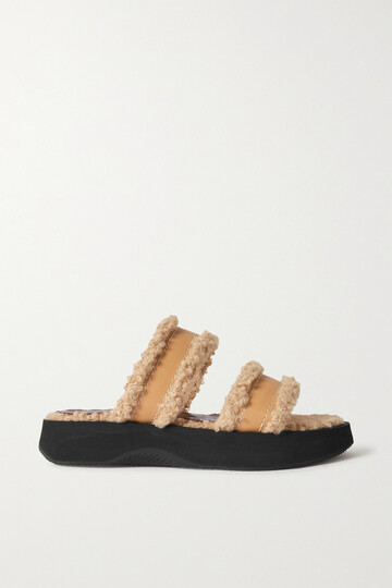 staud - siesta faux shearling-lined vegan leather slides - neutrals