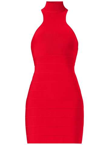 HERVÉ LÉGER Stretch Rib Halter Neck Mini Dress in red