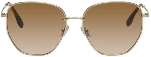 Victoria Beckham Gold Modified Round Metal Sunglasses