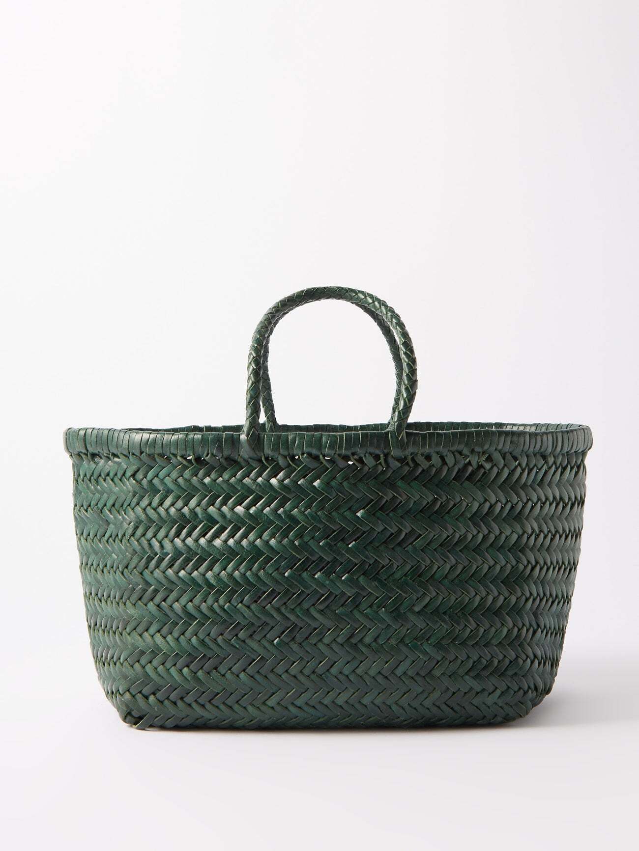 Dragon Diffusion - Triple Jump Small Woven-leather Basket Bag - Womens - Dark Green