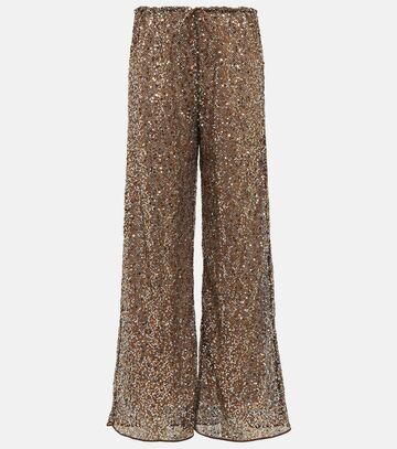 Oseree Netquins sequined wide-leg pants in brown