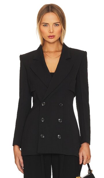 frame fitted storm flap blazer in black