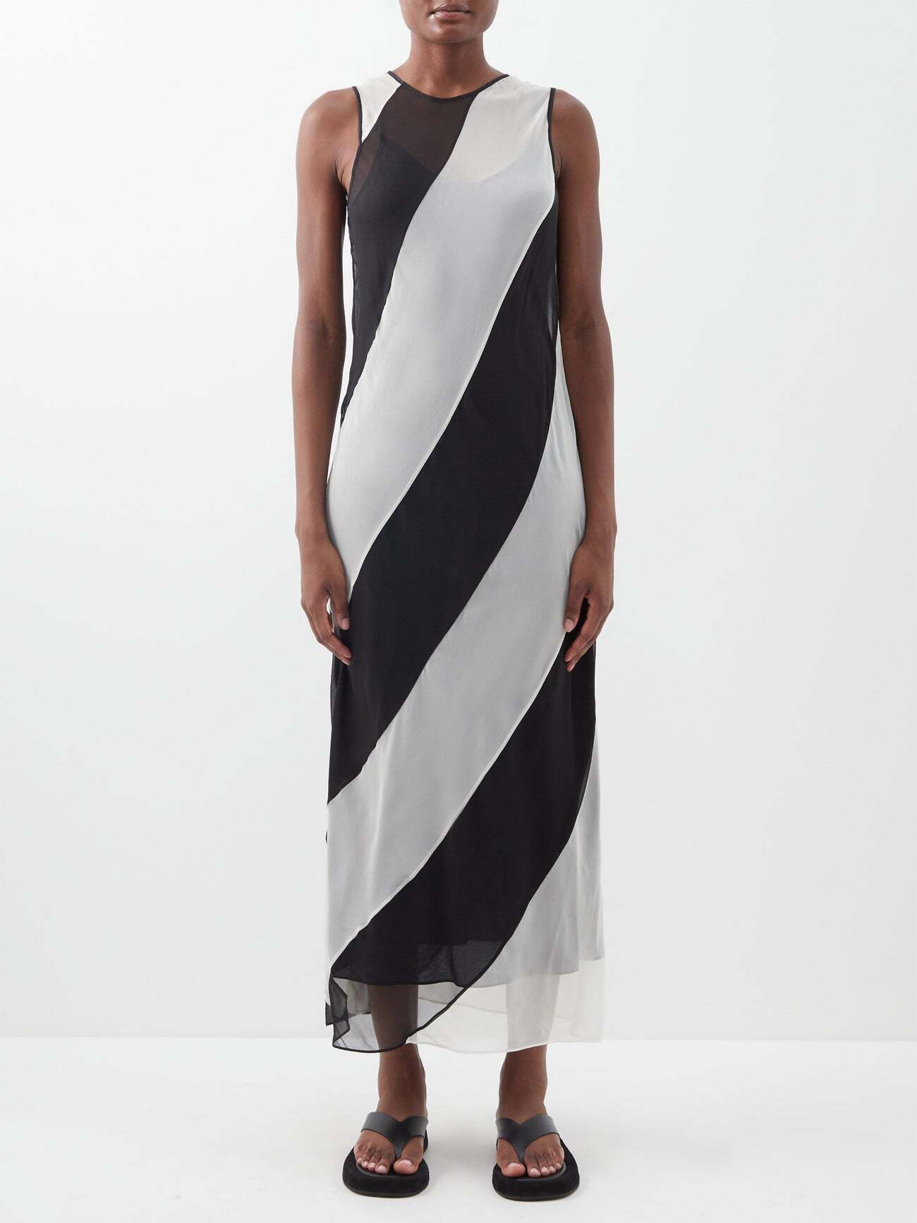 Lee Mathews - Dixon Striped Silk Crepe De Chine Dress - Womens - Black White