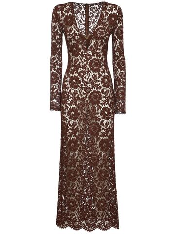 VALENTINO Heavy Stretch Lace Midi Dress in brown