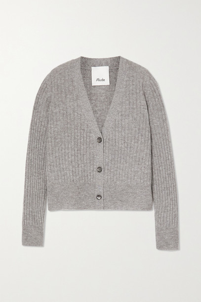 ALLUDE - Cropped Ribbed Cashmere Cardigan - Gray