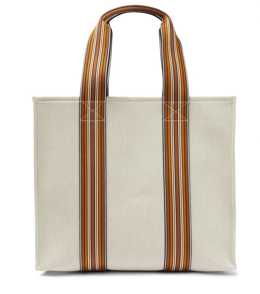 Loro Piana The Suitcase Stripe Medium canvas tote bag in white