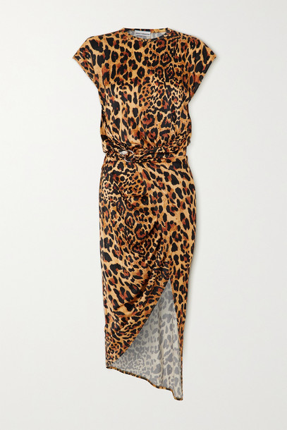 PACO RABANNE - Asymmetric Leopard-print Stretch-jersey Midi Dress - Animal print
