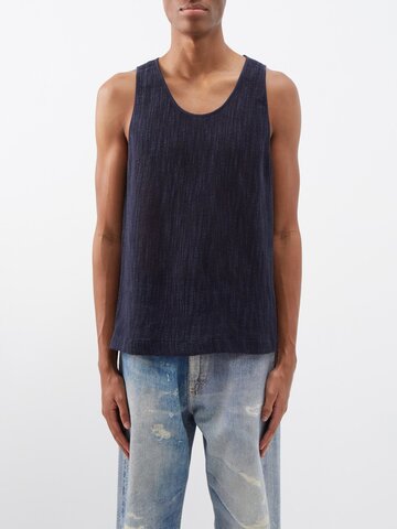 our legacy - intact ribbed-knit cotton tank top - mens - blue navy
