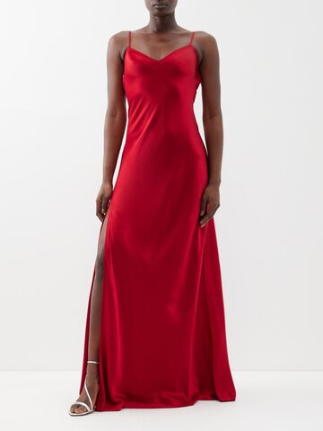staud - alexa side-slit satin gown - womens - red