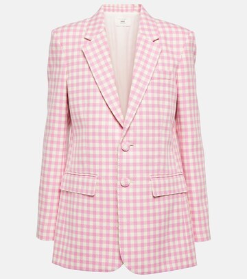 ami paris checked wool and cotton blazer in pink