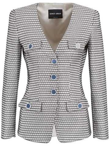 GIORGIO ARMANI Tweed Lurex Blazer W/ Pockets in grey