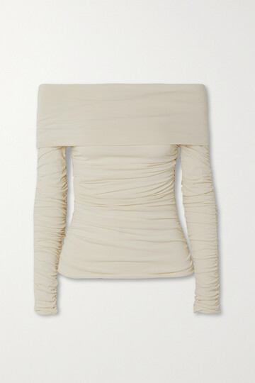 khaite - zuri off-the-shoulder ruched jersey top - ivory