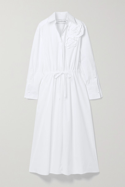 Valentino - Appliquéd Cotton-poplin Midi Shirt Dress - White