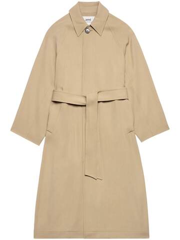 ami paris single-breasted belted trench coat - neutrals
