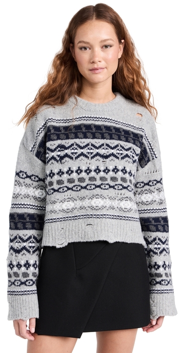 juun. j multi patterned short length knitted pullover grey 38