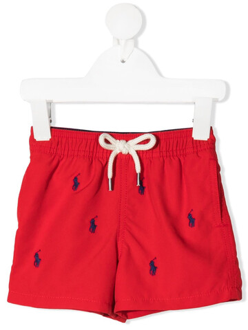 Ralph Lauren Kids logo-embroidered swim shorts in red