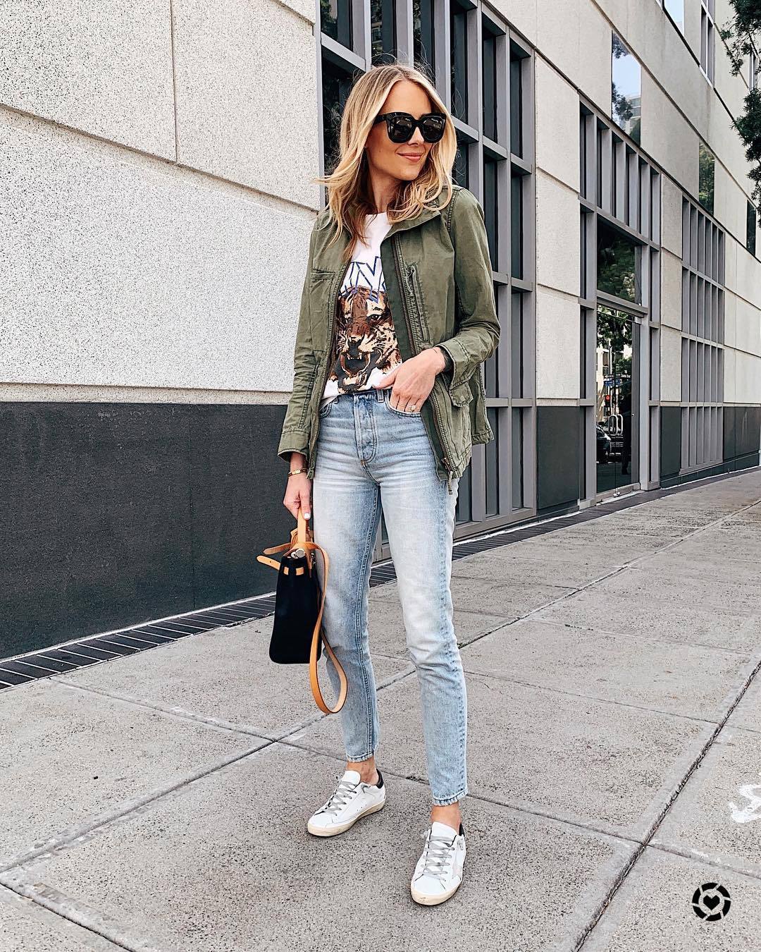 jacket, army green jacket, white sneakers, skinny jeans, white t-shirt ...