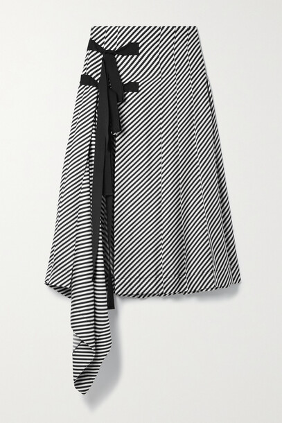 Monse - Grosgrain-trimmed Pleated Striped Silk-twill Midi Skirt - Black