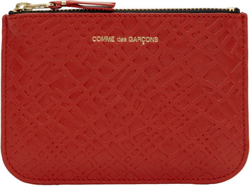comme des garçons wallets red small embossed roots pouch