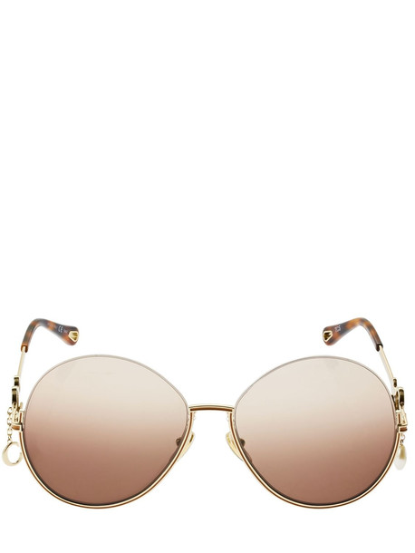CHLOÉ Sofya Round Metal Sunglasses W/ Charms in brown / gold