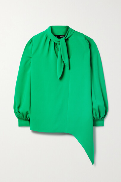 Oscar de la Renta - Asymmetric Tie-neck Stretch-silk Blouse - Green