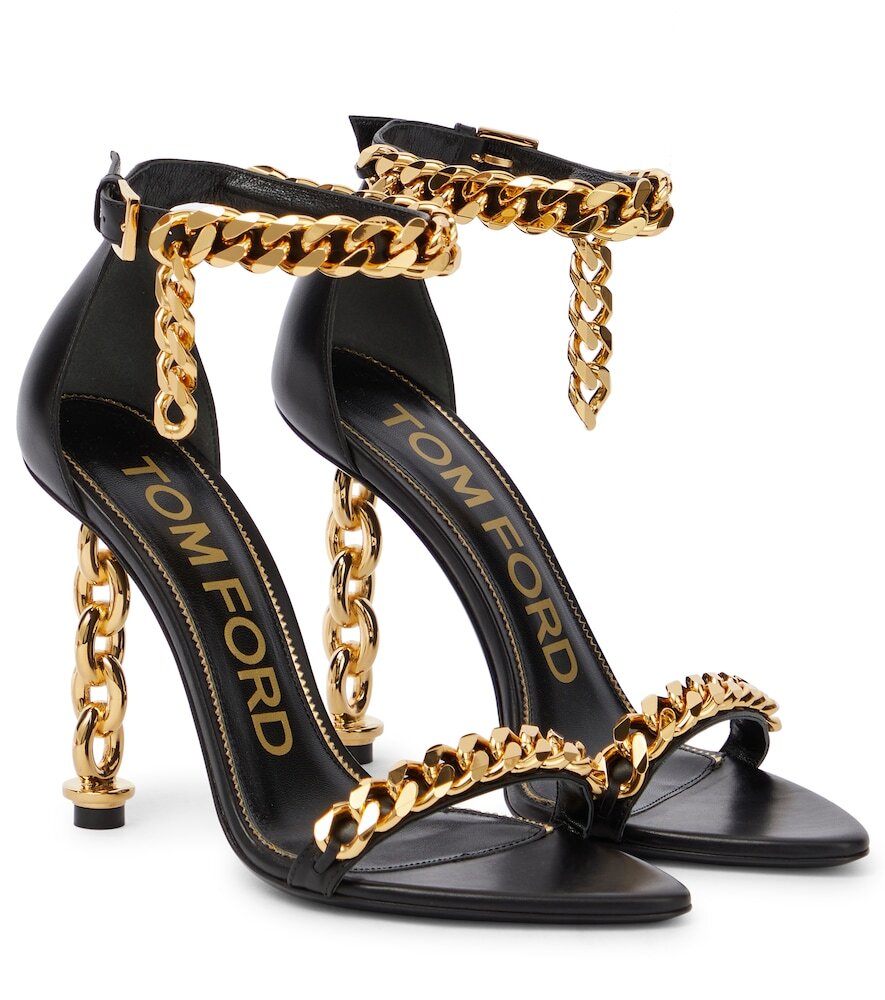 Tom Ford Chain-trimmed leather sandals in black