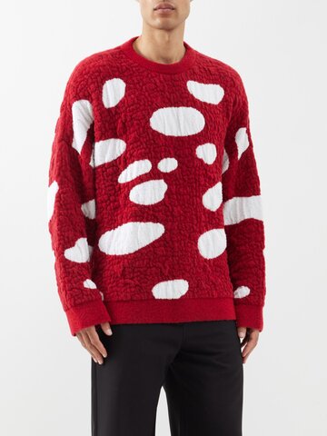 loewe - mushroom-jacquard textured-knit sweater - mens - red white