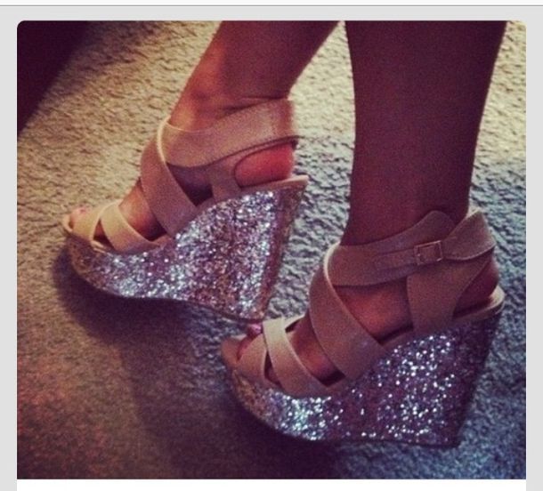 shoes sparkle wedges tan princess silver