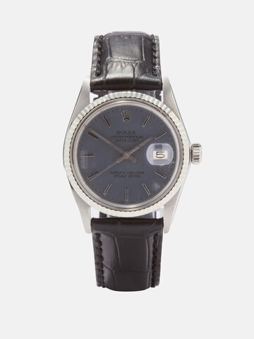 lizzie mandler - vintage rolex datejust 35mm steel & gold watch - mens - black