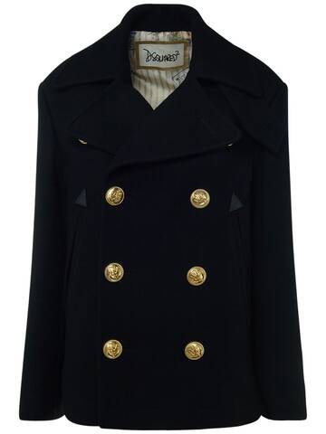 dsquared2 felted wool double breasted peacoat in black