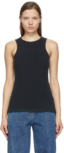 LOW CLASSIC Black Boucle Tank Top in charcoal