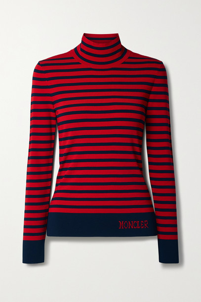 MONCLER - Lupetto Striped Knitted Turtleneck Sweater - Red