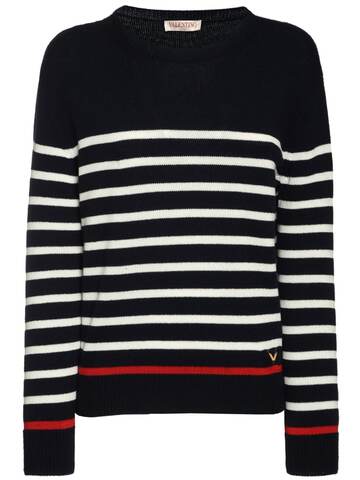 VALENTINO Striped Cotton Blend Knit Sweater