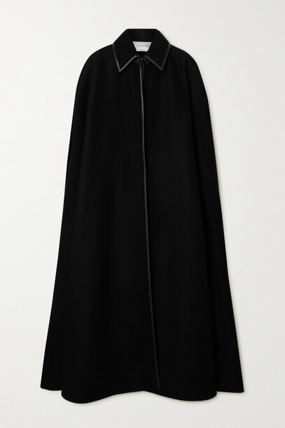 Valentino - Leather-trimmed Wool Cape - Black