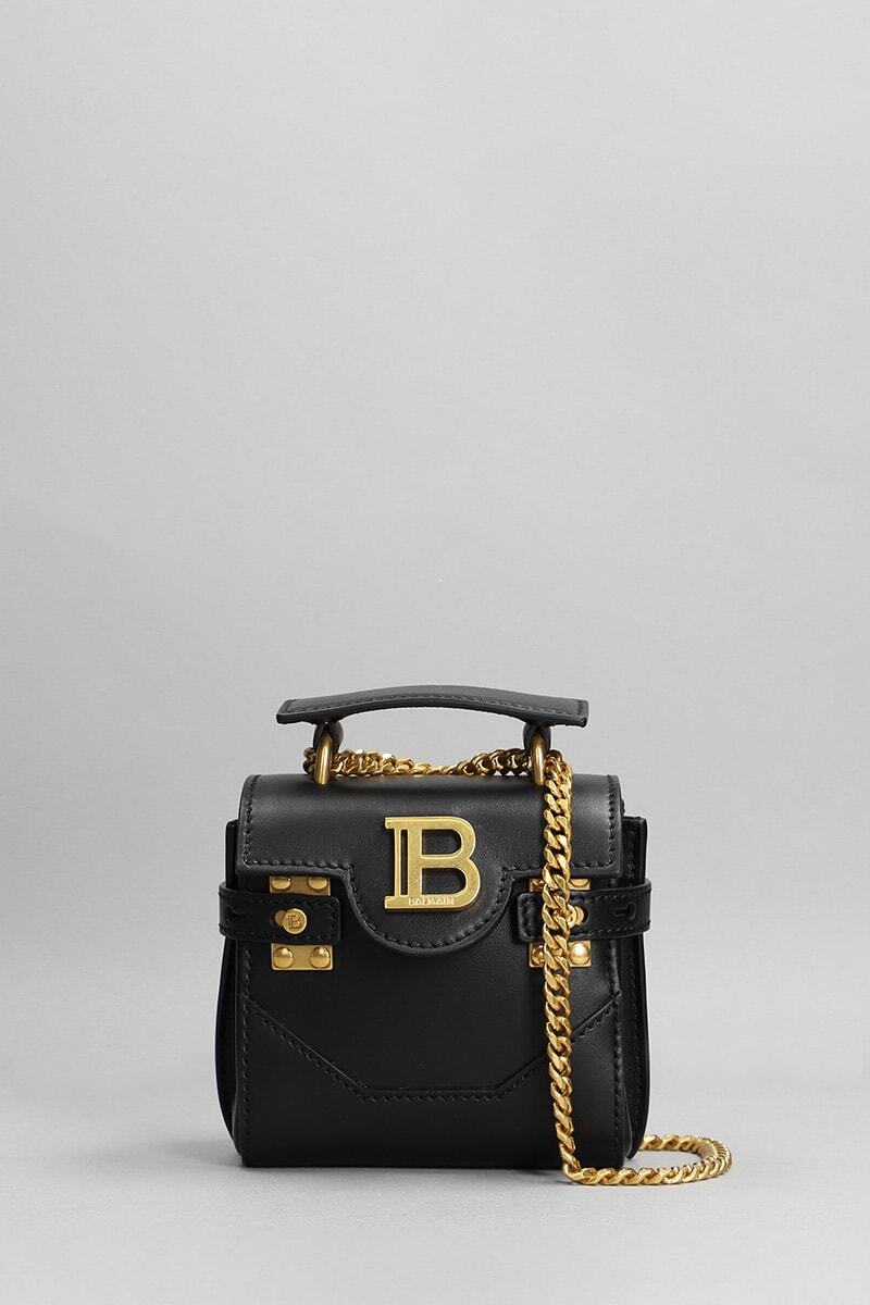Balmain Bbuzz Mini Hand Bag In Black Leather in nero