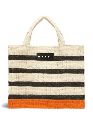 marni market small canapa stripe-trim tote bag - neutrals