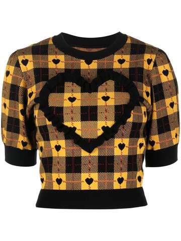 alessandra rich heart plaid print knit top - yellow