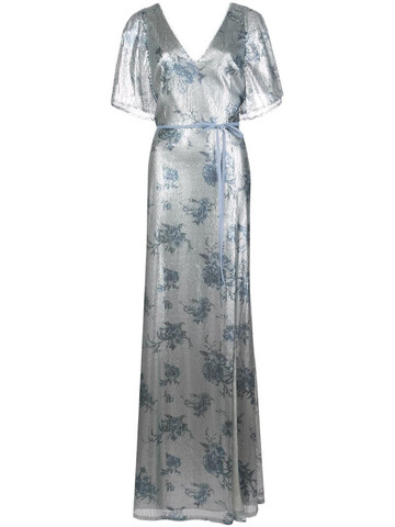 Marchesa Notte Bridesmaids bridesmaid floral-printed sequin gown in blue