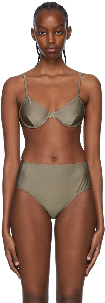 Filippa K Grey Nylon Bikini Top in sand / beige