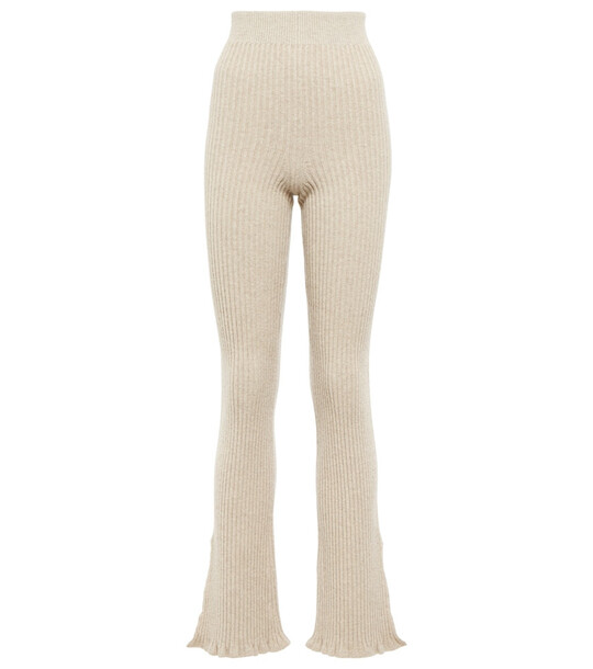 Victoria Beckham Exclusive to Mytheresa â Ribbed-knit wool-blend flared pants in beige
