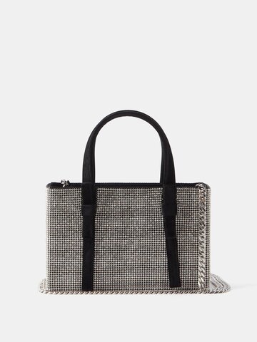 kara - bow-strap midi crystal-embellished clutch bag - womens - silver black