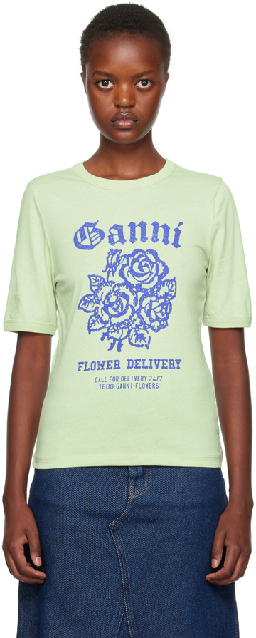 ganni green printed t-shirt