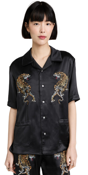 Alexander Wang Hawaiian Shirt with Tiger Embroidery in black