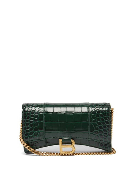 Balenciaga - Hourglass Croc-effect Leather Cross-body Bag - Womens - Dark Green