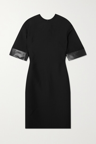Valentino - Leather-trimmed Wool And Silk-blend Crepe Dress - Black