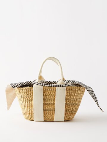 muuñ muuñ - george canvas-trim woven basket bag - womens - beige white