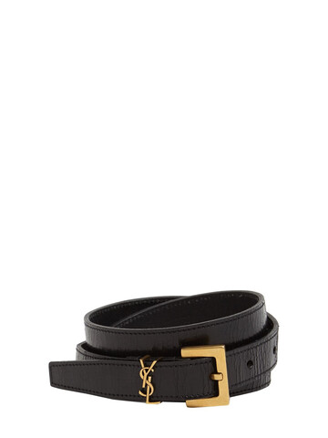 SAINT LAURENT 20mm Monogram Leather Belt in black